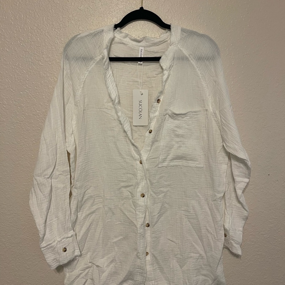 White Button-Up Swim Cover